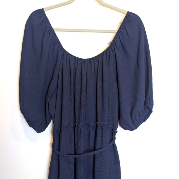 Karen Kane Navy Blue Fit And Flare Puff Sleeve Tea-Length Dress Size Large - Picture 6 of 11